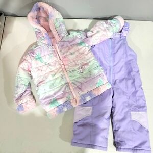 Toddler 2T Pink Disney Princess Puffer and Sherpa Jacket & Purple Snow Bib
